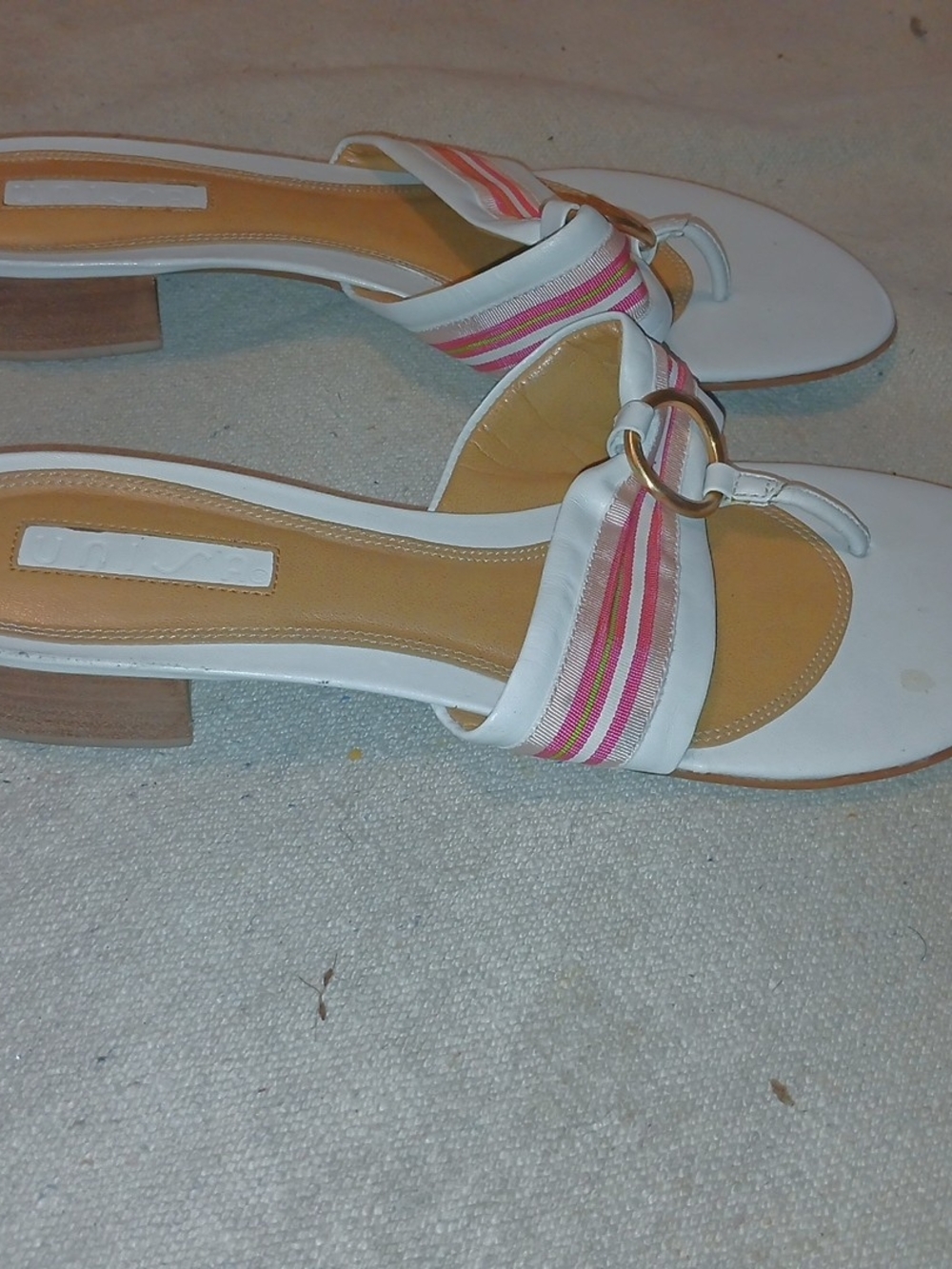 Unisa White Slide Sandals with Pink Stripe Detail